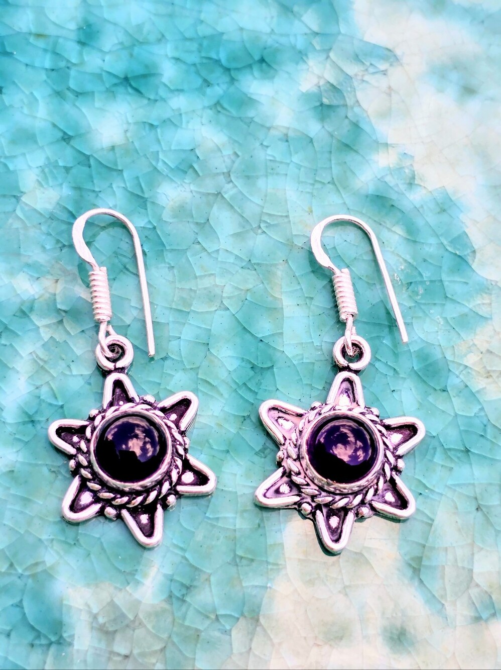Amethyst Star Earrings In 925 Sterling Silver (1.5")